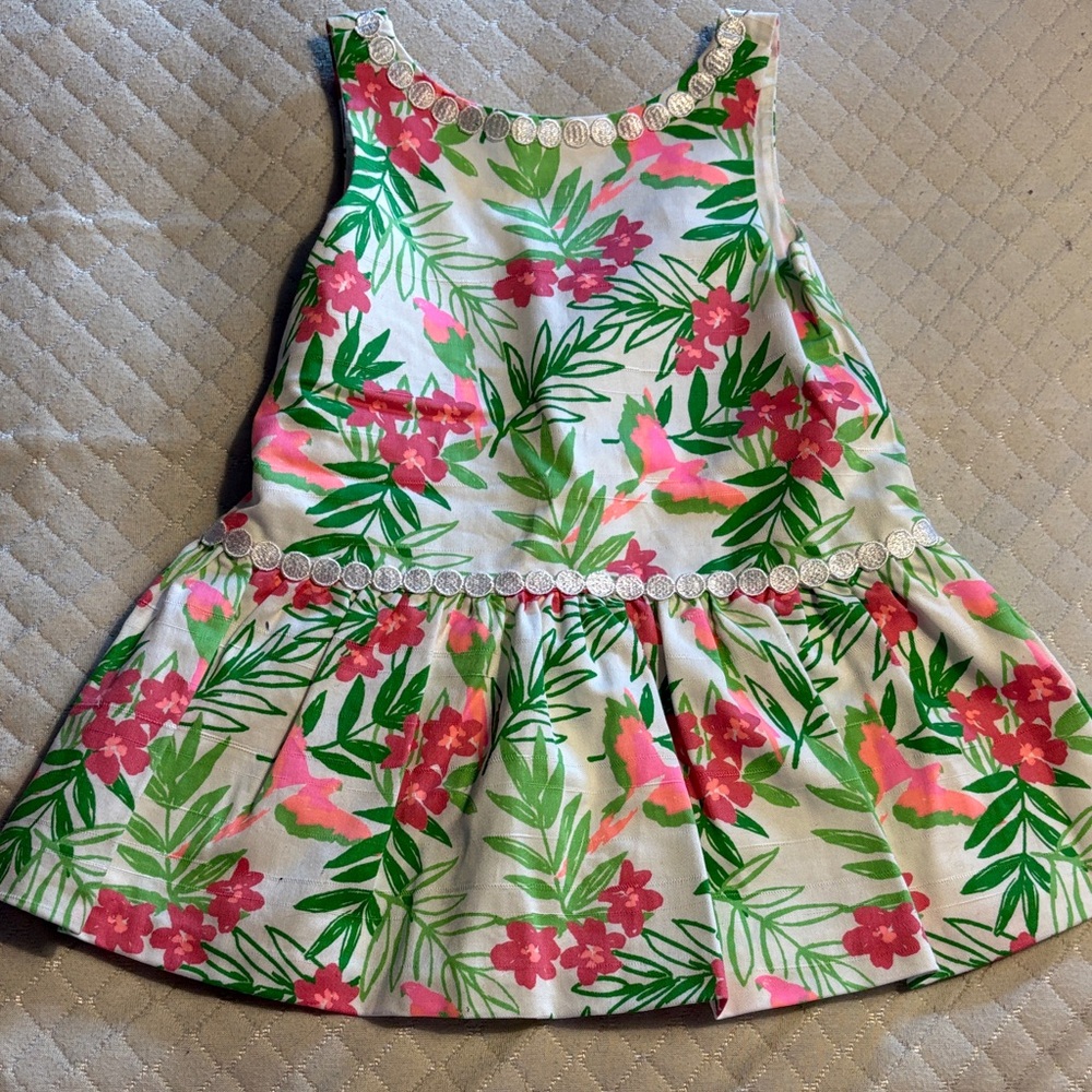 Janie and jack Floral Sleeveless Dress with Green and Pink Pattern size 12-18 mo